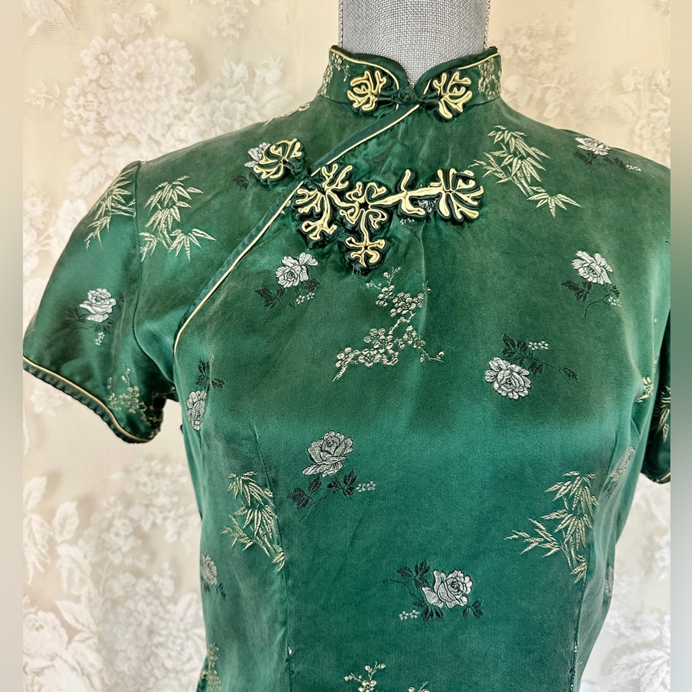 Vintage Jade Silk Cheongsam Qipao Dress
